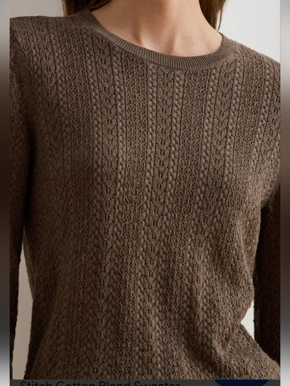 LAUREN RALF LAURE PETIT POINTELLE KNIT SLIM FIT SWEATER IN TAUPE BROWN /SZ:M /PM